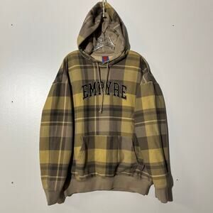 Empyre Team Captain Heavy Knit Yellow Plaid Pull Over Hoodie Mens Size Large
